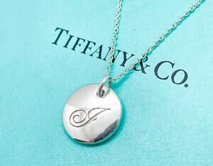 Tiffany & Co. Notes Initial Letter J Disc Pendant Necklace Sterling Silver 16"